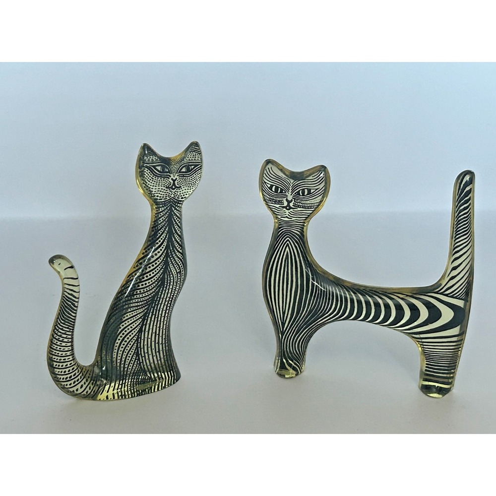 Vtg Abraham Palatnik Attributed Lucite Acrylic Cat Sculpture Pair 4" MCM 1960s‎